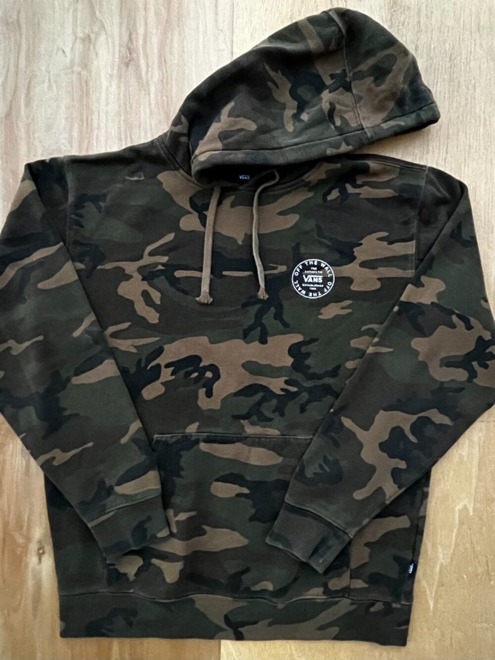 VANS OFF THE WALL LOGO CAMO PULLOVER HOODIE MEN’S sz M Green Brown